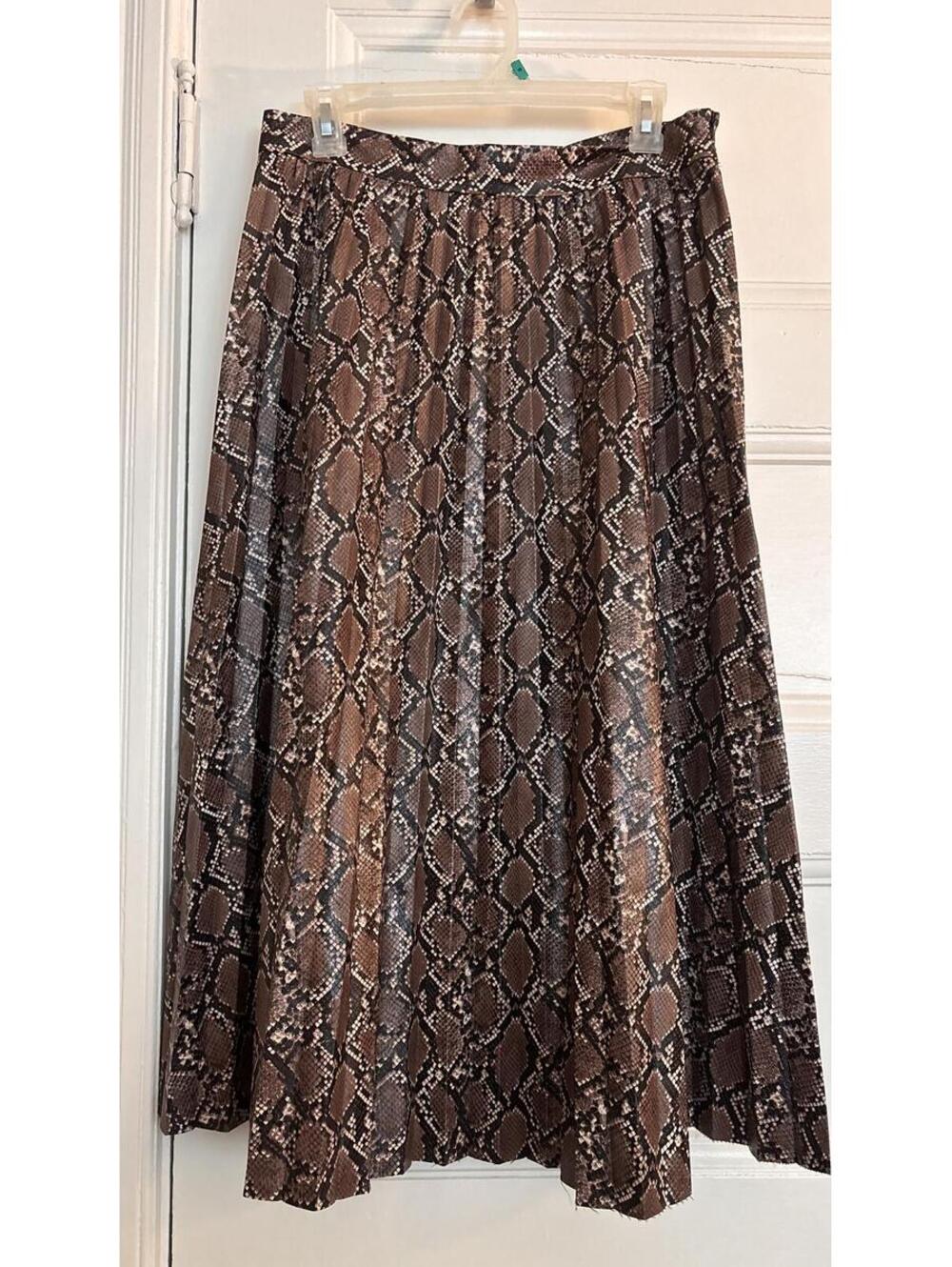 Zara Snake Print Pleated Midi Skirt-Brown Print | Flowy Statement Piece - Size L - Picture 8 of 8